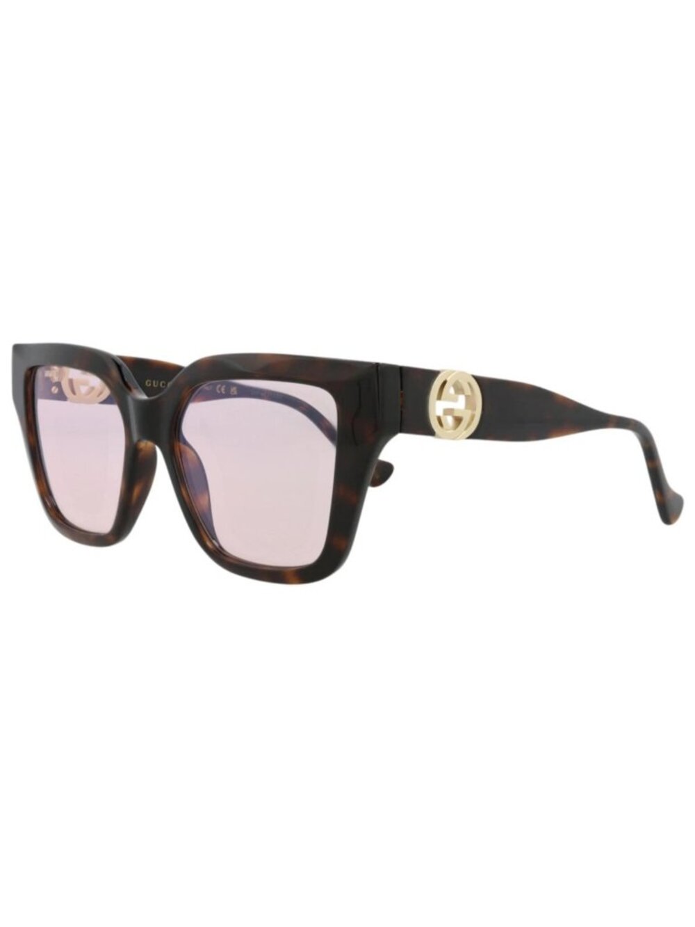 New Gucci Women's Sunglasses Square Rectangle Injection Frame Havana Havana Pink